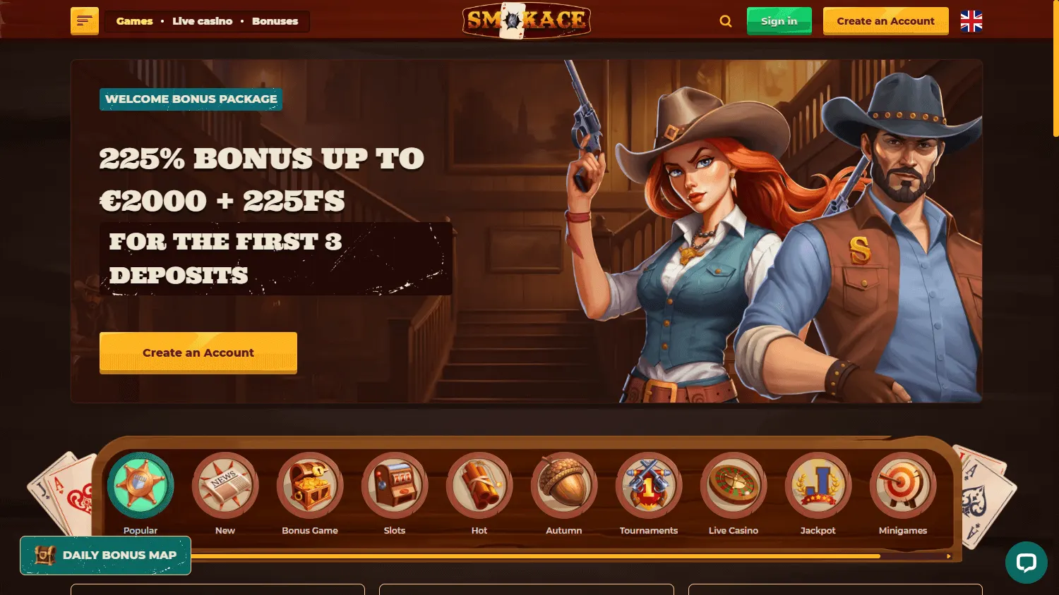 Smokace Casino games view on desktop