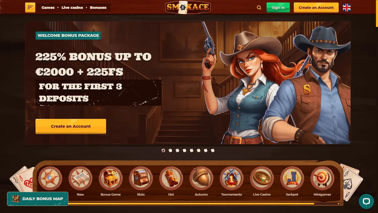 Smokace Casino home view on desktop